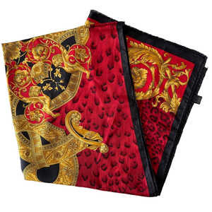 Atelier Versace Silk Scarf Baroque Gold, Red, Black, 68” – Made in Italy